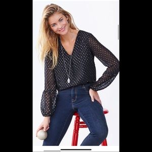 Swiss Dot Lantern Sleeve Blouse